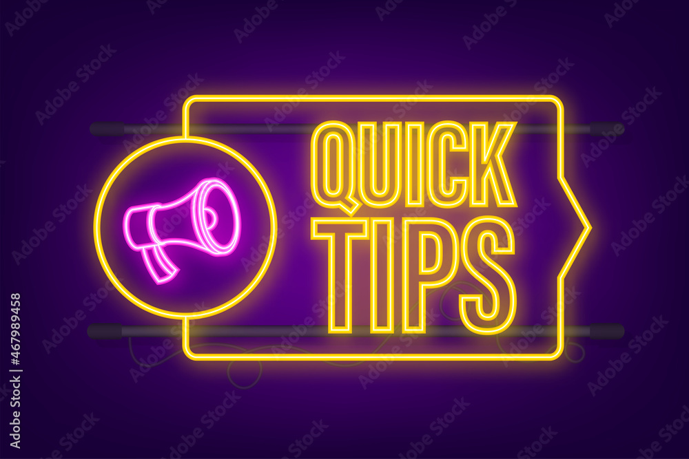 Aufkleber quick tips neon icon badge. ready for use in web or print design. vector stock illustration