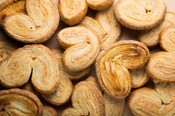 food background made of cookies heart shaped