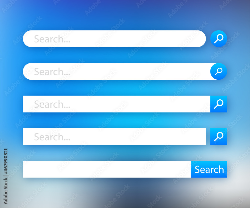 Poster set search bar vector element design, set of search boxes ui template isolated on blue background. v