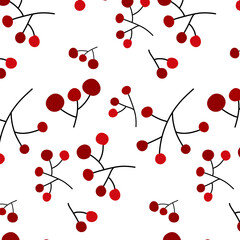 Christmas seamless pattern with berries. Flat hand style vector elements. Vector illustration