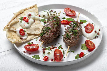 Traditional homemade kefta or kebab of meat. Halal concept. Arabic and turkish food