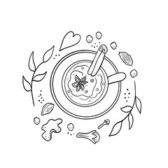 Fototapeta premium Tea with spices, masala tea black outline illustration