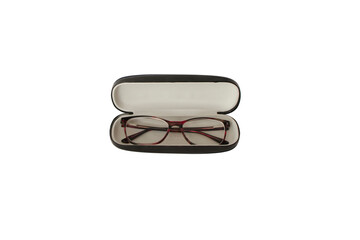 Glasses in a case. Glasses for everyday use. Spectacle frame. Optics. Isolated reading glasses.