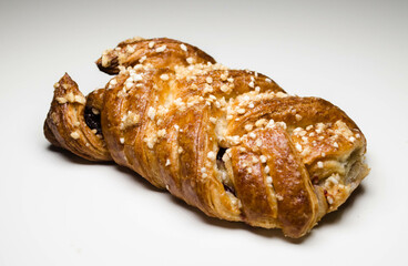 Baking, cherry puff, photo on a white table