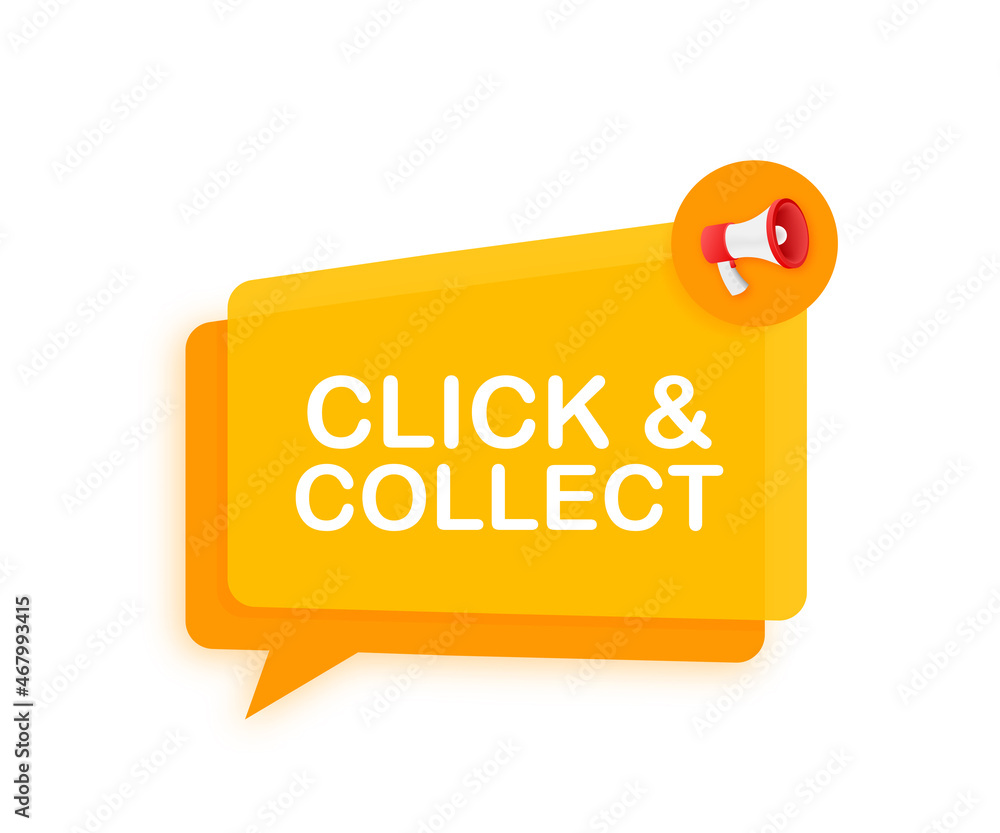 Poster megaphone click and collect banner. flat style. website vector icon. vector stock illustration