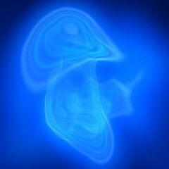 Abstract illustration, blue space body. Space and galaxy concept. Blue Milky Way. 3D render. Abstract textured figure. Smoke.