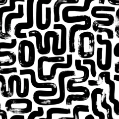 Deurstickers Schilder en tekenlijnen Naadloos patroon met golvende vette lijnen. Monochroom organische vectorvormen. Hand getekende rommelige doodles, gedurfde bochtige lijnen illustratie. Zwarte verf penseelstreken. Stijlvolle structuur van natuurlijke cellen.
