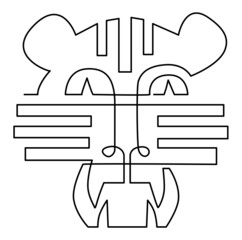 Tiger face mask. Chinese horoscope. Continuous line drawing. Vector illustration. Isolated on white background