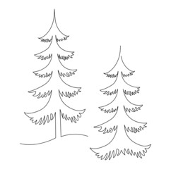 Christmas tree with a star. New Year. Festive mood, humor. Continuous line drawing. Vector illustration. Isolated on white background