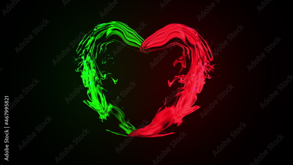 Poster romantic symbol with 3d render of glowing linear streams and energy clots. magic of passion and glow