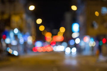 Blur view of city street at night