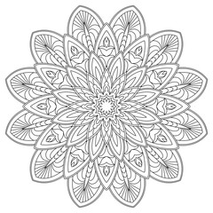 Geometric flower. Contour drawing of a mandala on a white background. Vector illustration