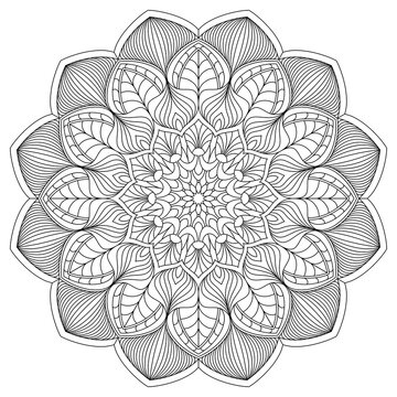 Geometric flower. Contour drawing of a mandala on a white background. Vector illustration