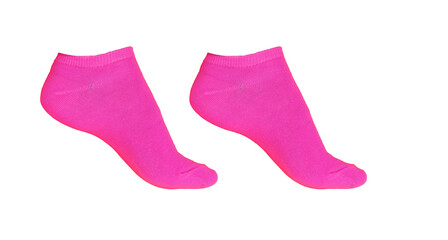 Short bright pink pair of socks on a white background