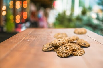 Tasty fresh sweet Oatmeal cookies on the desk