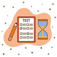 Fototapeta na wymiar Test list in cartoon style. The concept of education and knowledge assessment, in educational institutions or at work. Simple flat vector illustration.