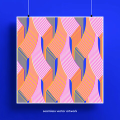 Beautiful seamless pattern with abstract geometric shapes background. Trendy colorful and abstract geometric shapes. Texture for backgrounds, layout, posters, covers and fabrics. Vector illustration.
