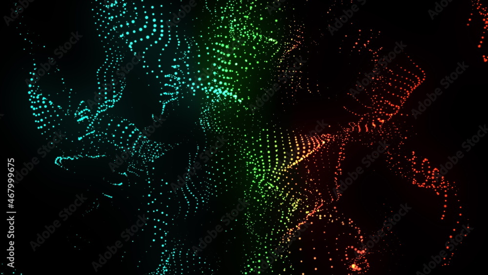 Poster computer generated spiral organic form from flow particles. 3d rendering of gaseous excellent backgr