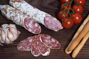 salami on wooden board