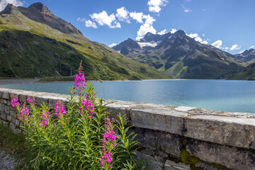 Silvretta mountain lake in Austria in Alps