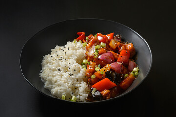 asian rice on a black background