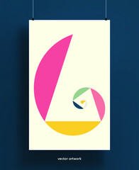 Beautiful poster template with abstract geometric shapes background.  Trendy colorful and geometric shapes design with golden ratio proportions. Vector illustration.