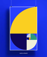 Beautiful poster template with abstract geometric shapes background.  Trendy colorful and geometric shapes design with golden ratio proportions. Vector illustration.