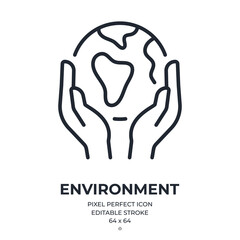 Earth and environment protection concept editable stroke outline icon isolated on white background flat vector illustration. Pixel perfect. 64 x 64.