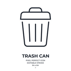 Trash can editable stroke outline icon isolated on white background flat vector illustration. Pixel perfect. 64 x 64.