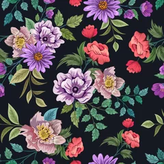 Tuinposter Elegant kleurrijk naadloos patroon met botanische bloemenontwerpillustratie. © floralpro