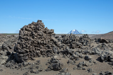Lava field south to the Vilyuchinsky stratovolcano (Vilyuchik) in the southern part of the Kamchatka Peninsula, Russia