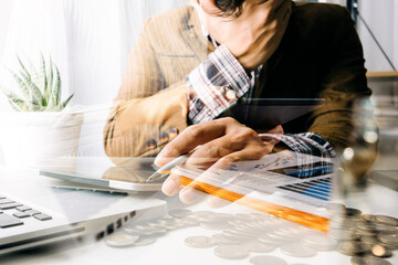 close up hand holding coin, stack of money and toy car on table, saving for future, manage to success transport business technology concept