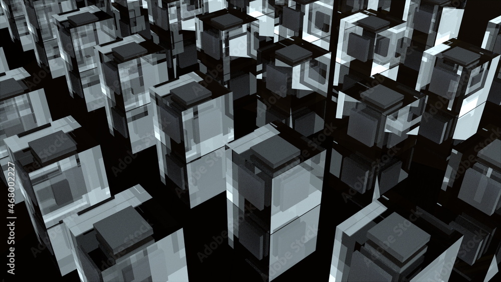 Aufkleber geometric cabinets with 3d render transparent walls. crystal server room for storing blocks of infor