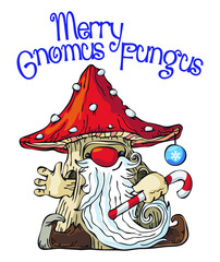 Mushroom lover christmas greeting card with amanita muscaria