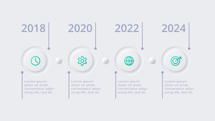 Neumorphic flow chart infographic. Creative concept for infographic with 4 steps, options, parts or processes.