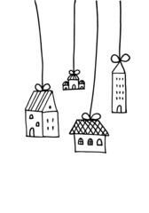 Houses on strings. For the construction business. Toys, doodling, coloring, new year's toy.