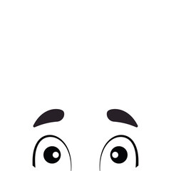 Fun cartoon emoji face with smile and open eyes. Cute vector happy emoticon.