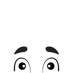Fun cartoon emoji face with smile and open eyes. Cute vector happy emoticon.