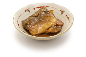 simmered mackerel with miso sauce, japanese food