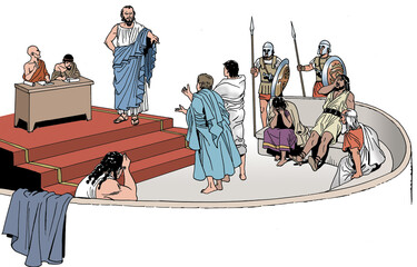 Ancient Greece, king accuses some citizens of crimes against the city