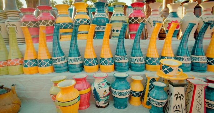 A photo of potery in a shop