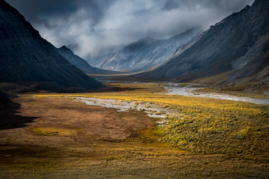 An aerial photo of the Canning River Valley in the Arctic National Wildlife Refuge, Alaska. 