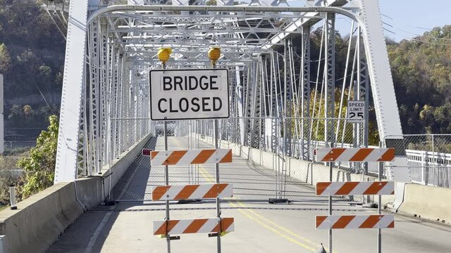 The Ambridge Bridge spanning the Ohio River in Beaver County, Pennsylvania is closed for repairs in November, 2021.	