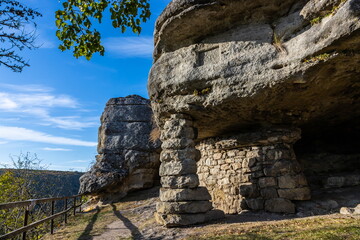 Cave-temple of pre-Christian time Pagan IX century in the village of Monastyrok in Ukraine