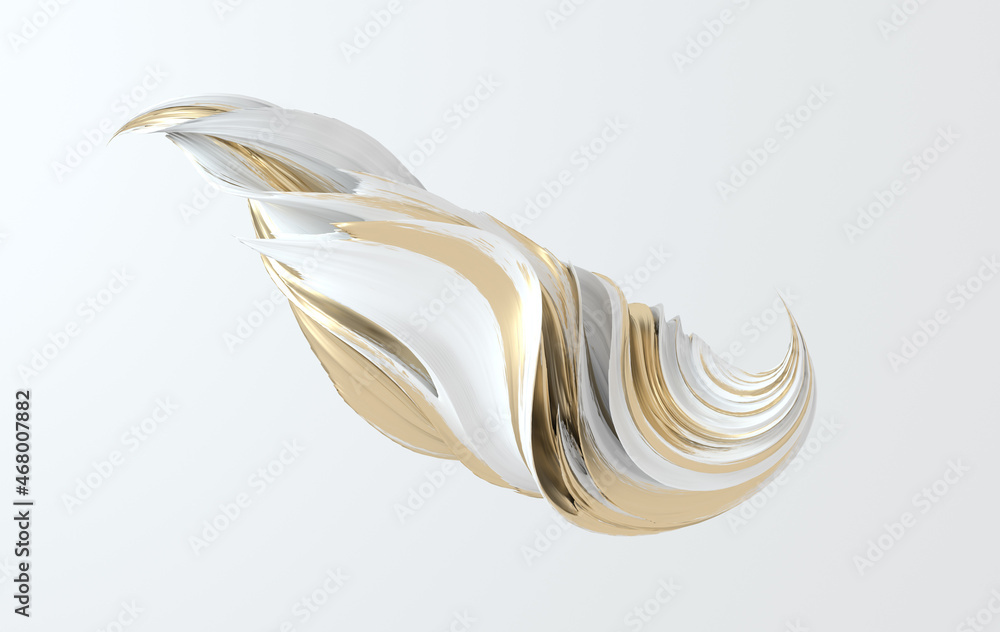 Poster white and gold dynamic abstract twisted shape. 3d render vawe, spiral. computer generated geometric 