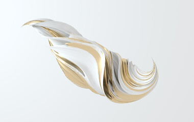 Fototapeta premium White and gold dynamic abstract twisted shape. 3d render vawe, spiral. Computer generated geometric illustration