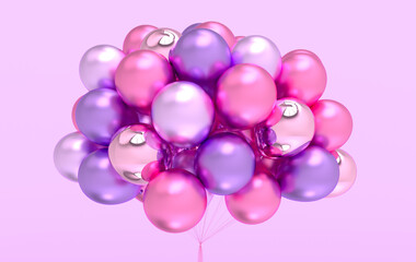 A bunch of glossy colorful balloons. Empty space for birthday, party, promotion social media banners, posters. 3d render balloons background