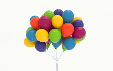 A bunch of colorful balloons on white background. Empty space for birthday, party, promotion social media banners, posters. 3d render balloons © Meranna