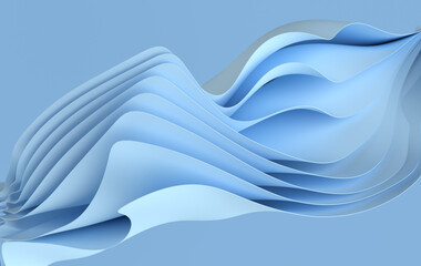 Blue paper or cotton fabric 3d rendering background with waves and curves. Dynamic wallpaper