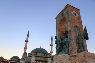 26.09.2021 Taksim Turkey: Atatürk statue and new Taksim mosque in Taksim, the most crowded...